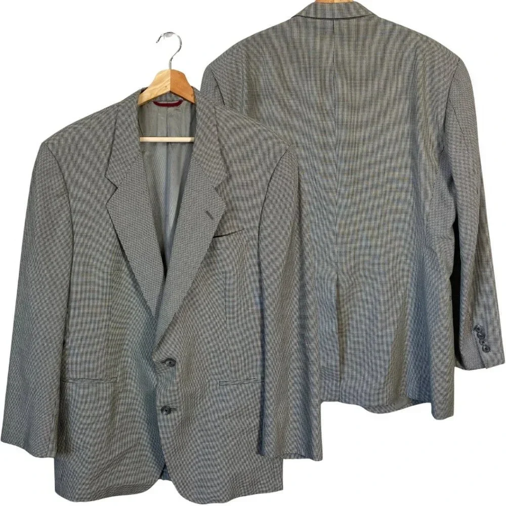 Hart Schaffner Marx Herringbone Wool Sport Coat Blazer Jacket 43L Black Ivory